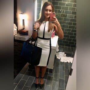 White House Black Market Chic Black and White Midi Dress